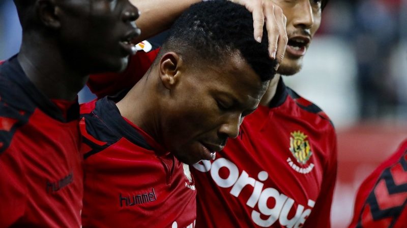 Ike Uche, celebrant un dels seus gols la temporada passada. | Foto: Gimnàstic de Tarragona
