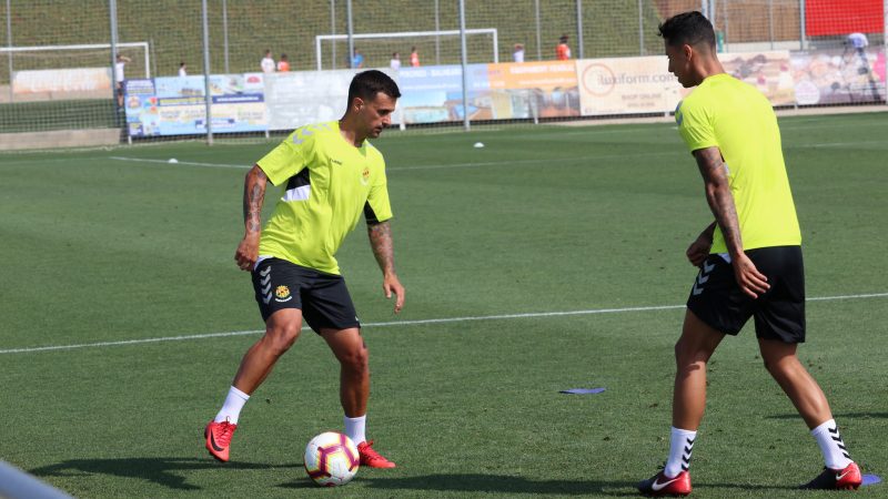Javi Márquez i Maikel Mesa, en un dels entrenaments d'aquesta setmana. Foto: Gimnàstic de Tarragona.