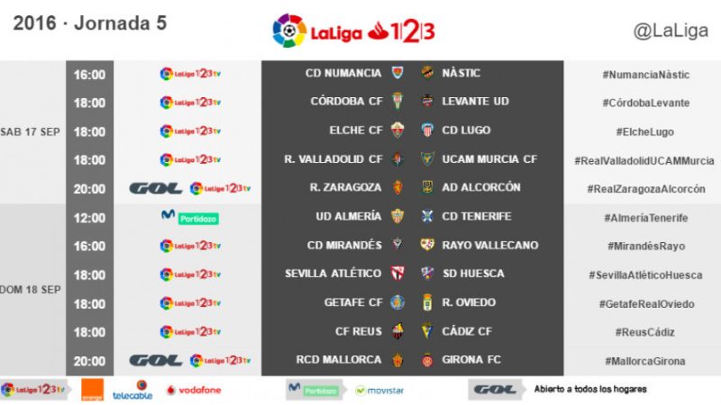 Horaris de la J5 de la Segona Divisió.