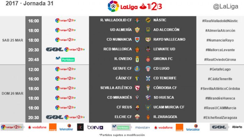 Horaris de la J31 de la Liga123.