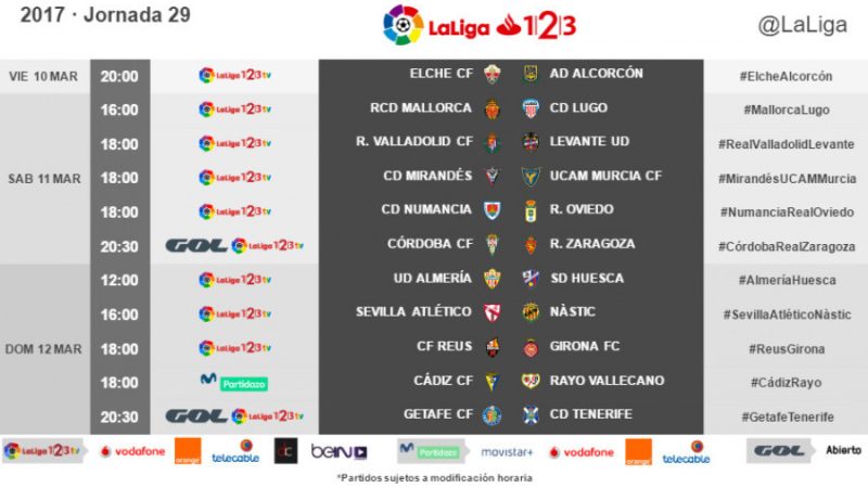 Horaris de la J29 de la Liga123.