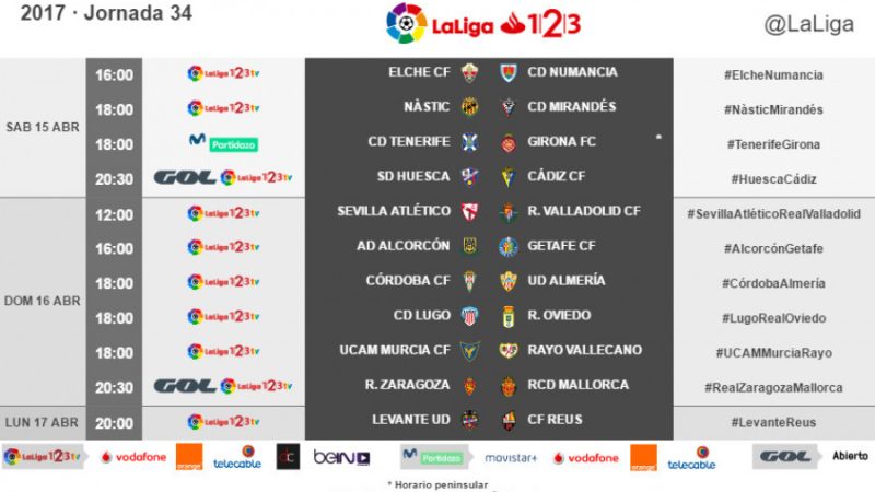 Horaris de la J34 de la Liga123. | Foto: LFP