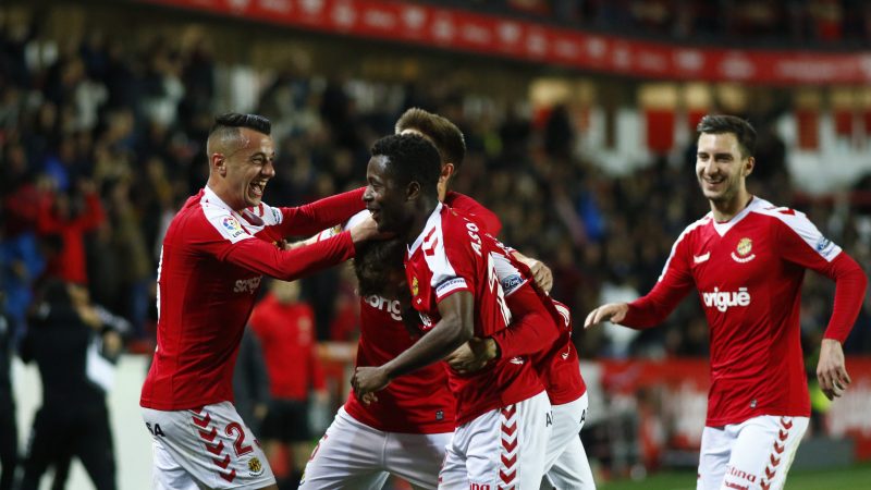 Els jugadors del Nàstic celebrant un dels gols d'aquest vespre. |Foto: LaLiga