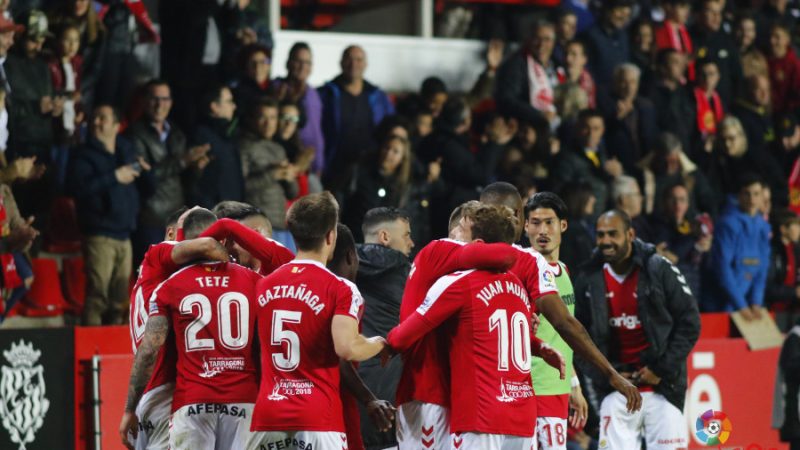 Els jugadors del Nàstic celebren el tercer gol contra el Lugo. | Foto: laliga.es