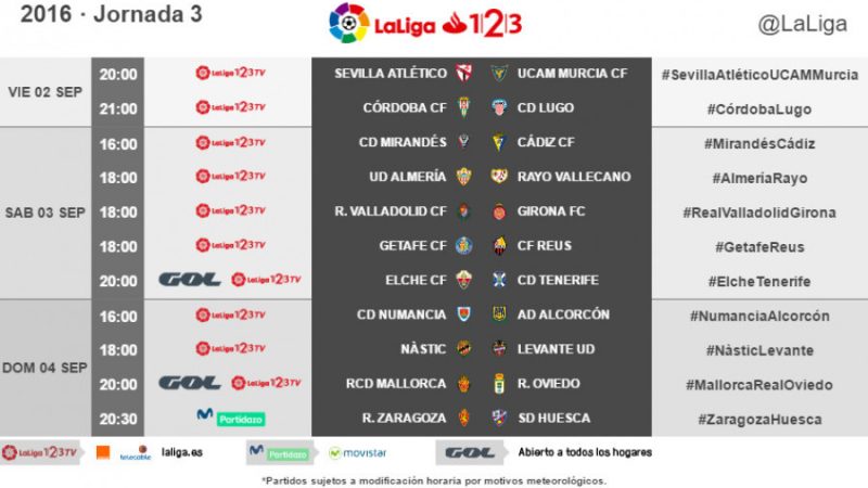 Horaris de la J3 de la Liga 1,2,3.